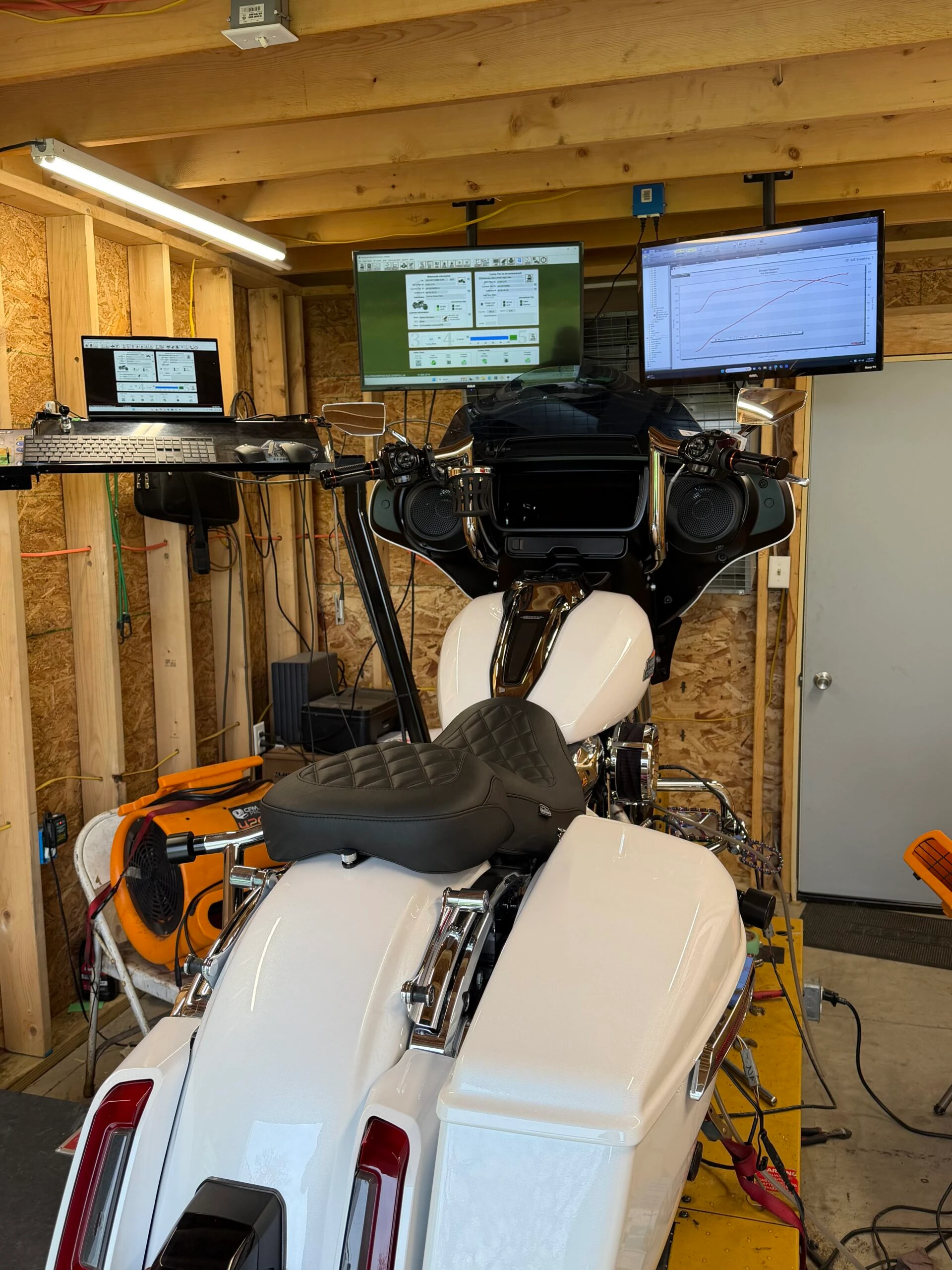Motorcycle on Frosty's dynamometer